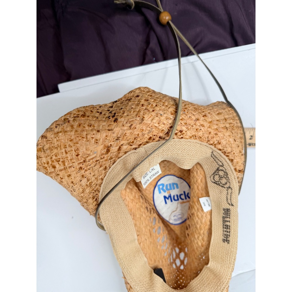 Run A Muck Straw Cowboy Hat L/XL Western Raffia Beach Sun Hat Chin Strap - Picture 4 of 14